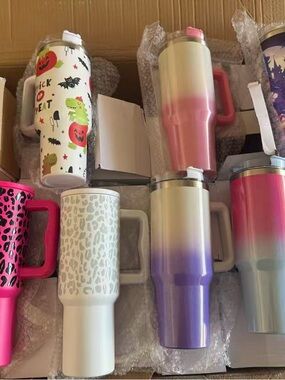 Insulated Ombre Travel Mug with Handle - Purple & White